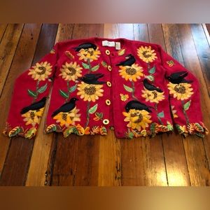 Crow and Sunflowers Design options by Phillip and Jane Gordon sweater